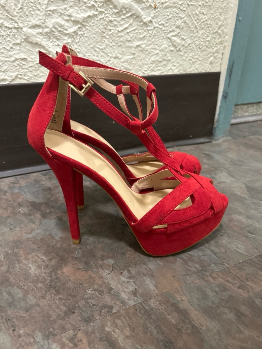 ZARA Red Suede T-Strap Platform Heels Size 8 BRAND NEW UNWORN